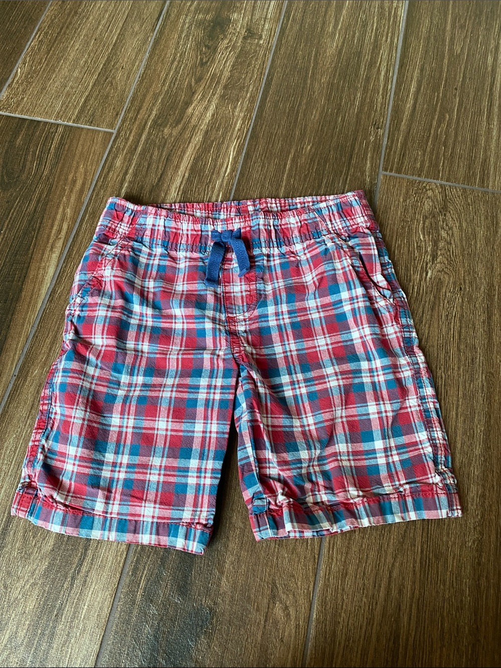 Gymboree Red and Blue Plaid Drawstring Hybrid Shorts